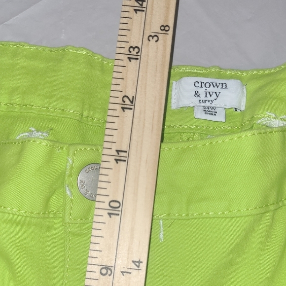 Bright Green Cropped Pants with Embroidered Palm Tree Pattern Slimming NWT - Picture 8 of 12